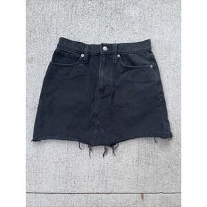 Madewell Black Denim Mini Skirt Womens Size 25 High Rise Jean Skirt 26" Waist